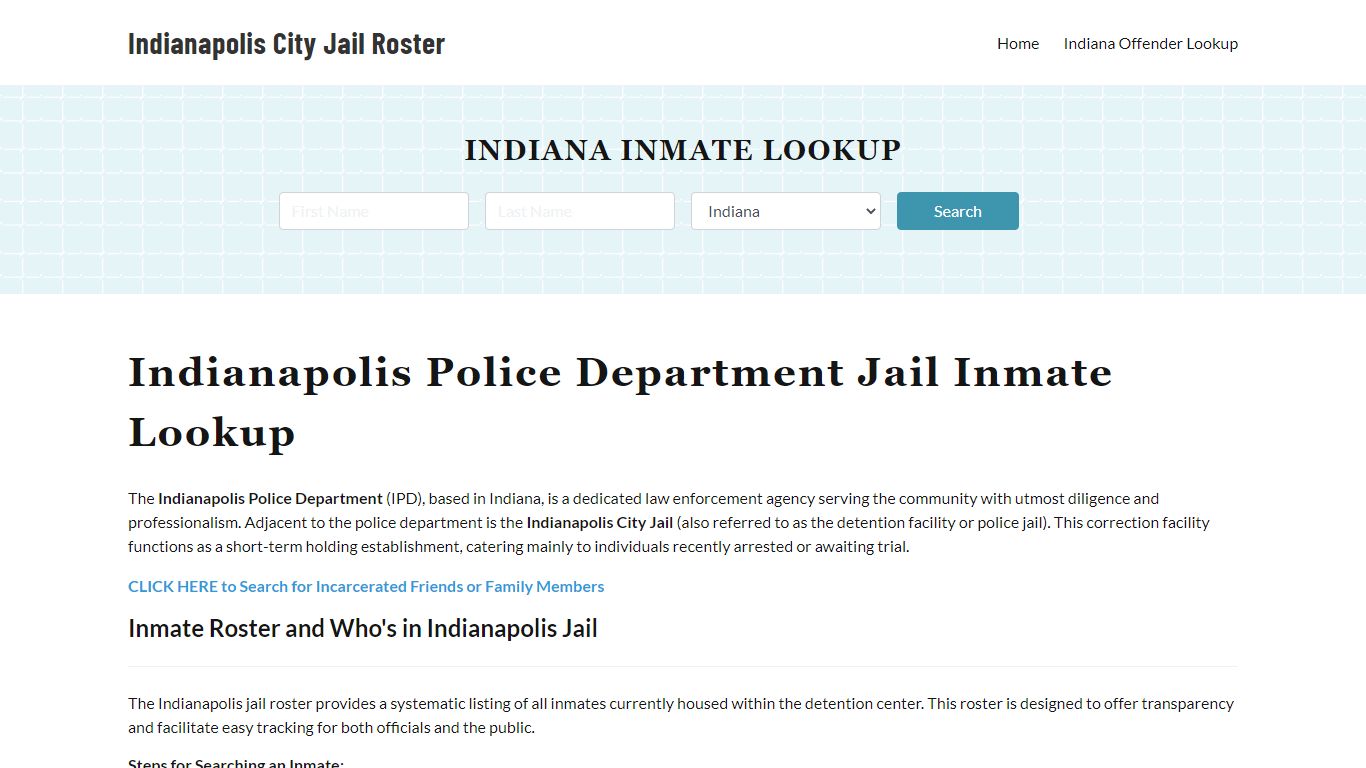 Indianapolis Police Department & City Jail, IN Inmate Roster, Arrests ...